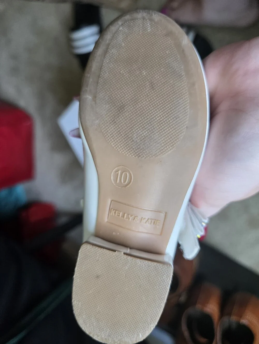 Kelly & Katie White Girls' Mary Jane Flat with Rhinestone Bow Accent